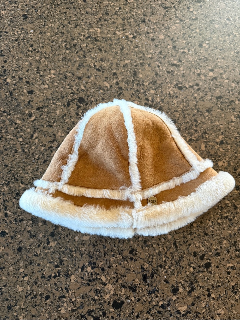 UGG Tan and White Genuine Shearling Panel Bucket Hat